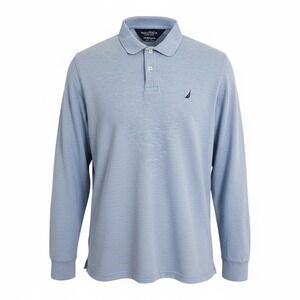 Nautica Mens Performance Deck Shirt Long Sleeve Polo Light Blue Heather XL